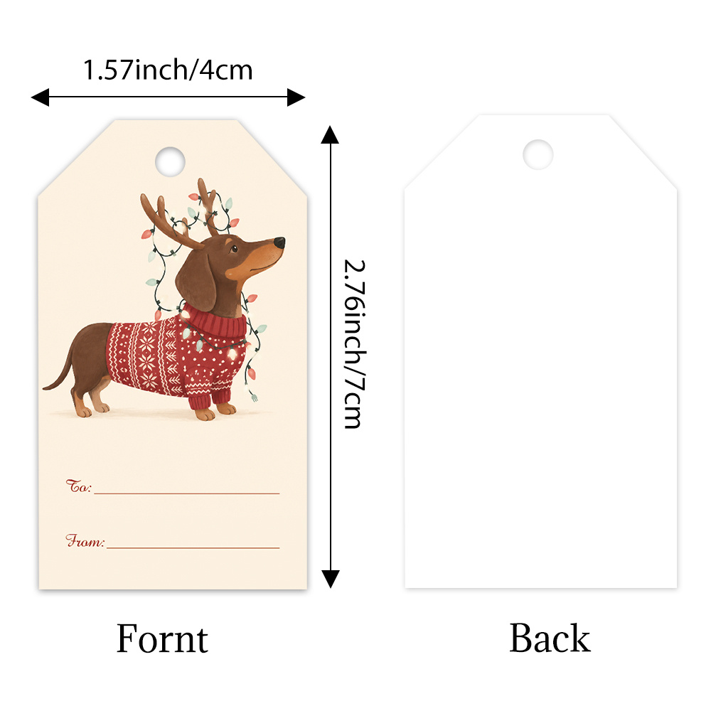 TEMU 40pcs Vintage Dachshund Christmas Tags, And Winter Patterns, Adorable Cartoon Dachshund Christmas Hanging Cards, Handwritten Tags, Gift Tag Set,