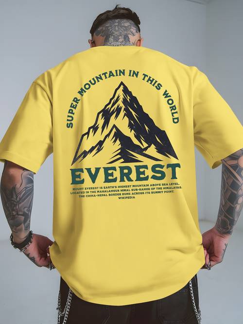 item picture mens full body mountain print t shirt breathable short sleeve round neck top with yellow suitable for outdoor beach casual wear machine washable summer shirt for and himalayan themed apparel