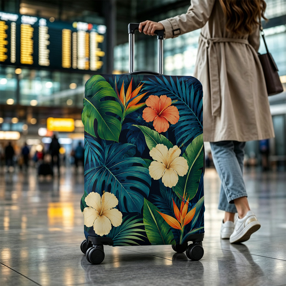 luggage protector cover tropical floral plant print thickened high elastic wear resistant travel case cover easy   outdoor travel business men and women universal