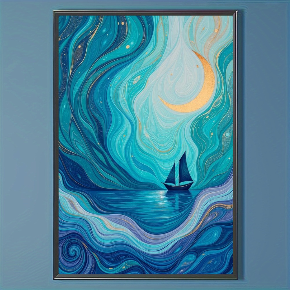 TEMU 1 pièce Nouveau Style - Kit de Peinture Brodée Point de Croix Paysage de sous Étoilé , Cadre 36*46cm/14.17*18.11in, Art DIY Fil à Broder, Loisir