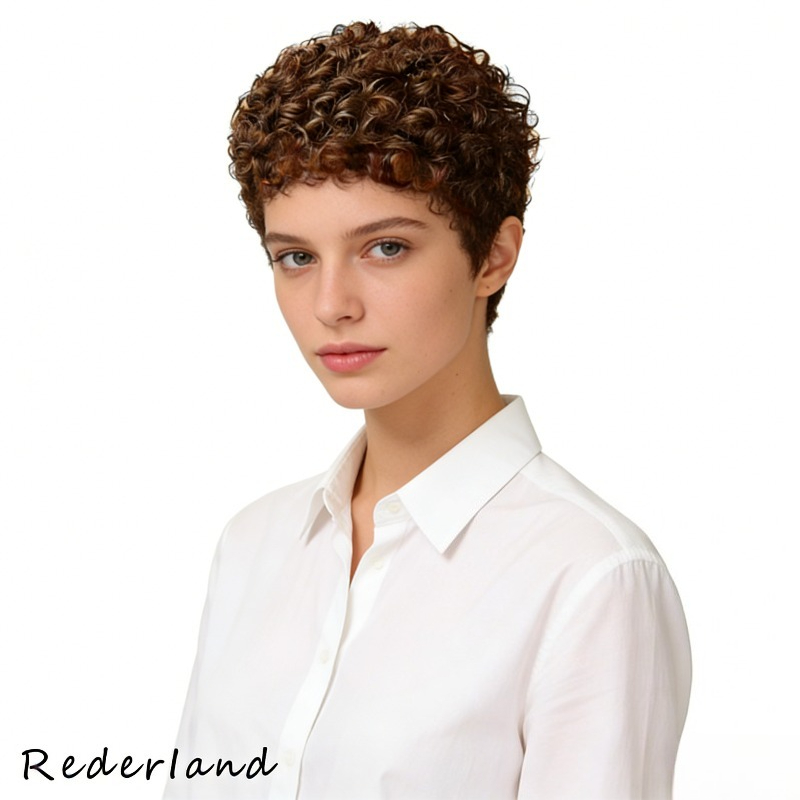 TEMU Fashionable And Short Dark Brown Curly Wig, , Increased Hair Volume, Built-in , Long Service Life, Natural And Lifelike, Suitable For Fashion