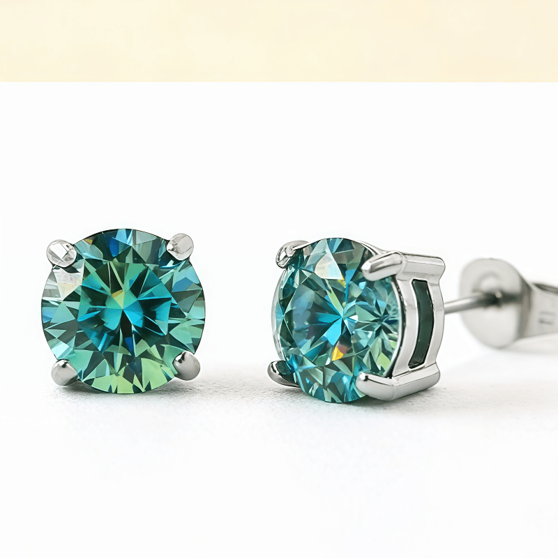 Women's Blue-Green Synthetic Moissanite Stainless Steel Earrings
