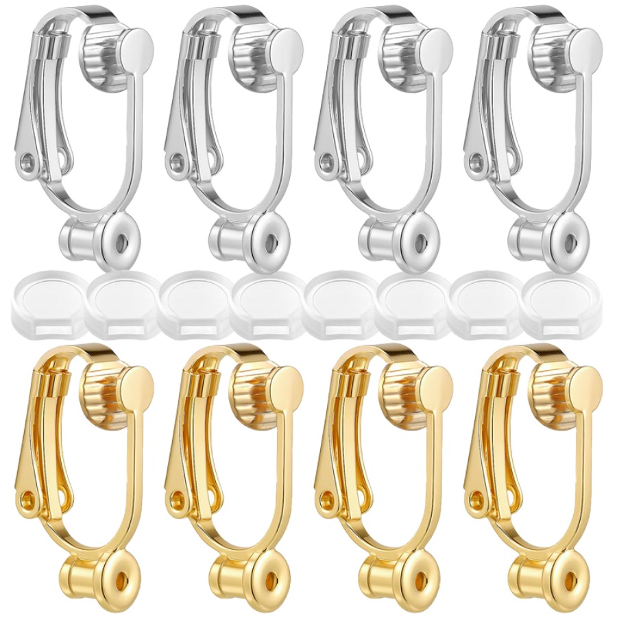 TEMU 8pcs Golden/ Silvery/ Mixed -on Earring , Non Pierced Earring Clips With Post Earring Components And Earring Pads For Diy Earring Making