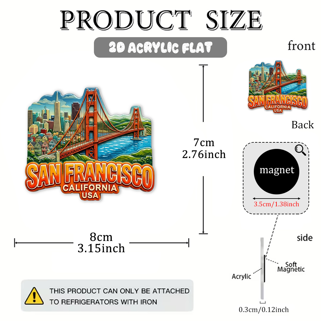 TEMU 1pc Set, San Francisco Cityscape Acrylic Fridge Magnet, Featuring City Designs, Exquisite Everyday Decorative Ornament, Suitable For Home,