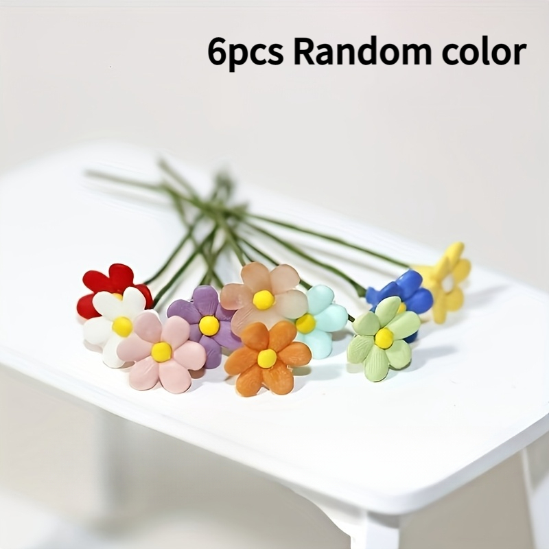 Image of 6pcs Random Colorful Flowers Suitable For Tiny Landscape Decor, Resin Miniature Blossoms For Diy Crafts, - Vibrant For, , Making( Options)