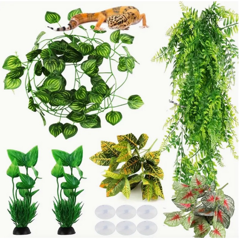 

12pcs Artificial Reptile Hanging Plants, Pvc Terrarium , Hide & Decorations, Bog Wood Alternatives For Bearded Dragons, Leopard Geckos, Lizards, Snakes,