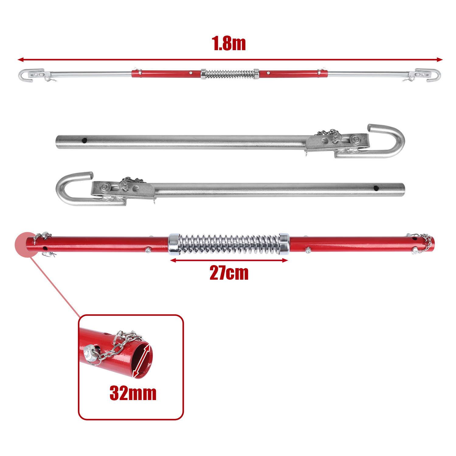 Image of Towing Pole Up To 2000kg Max. Towing Force: 2000 Kg Car Length: 180cm Motor Vehicle With Safety Towing Pole 2t Tow Bar Car Emergency Towing Force Trailer Coupling Kfz Tow Hook 5500kg