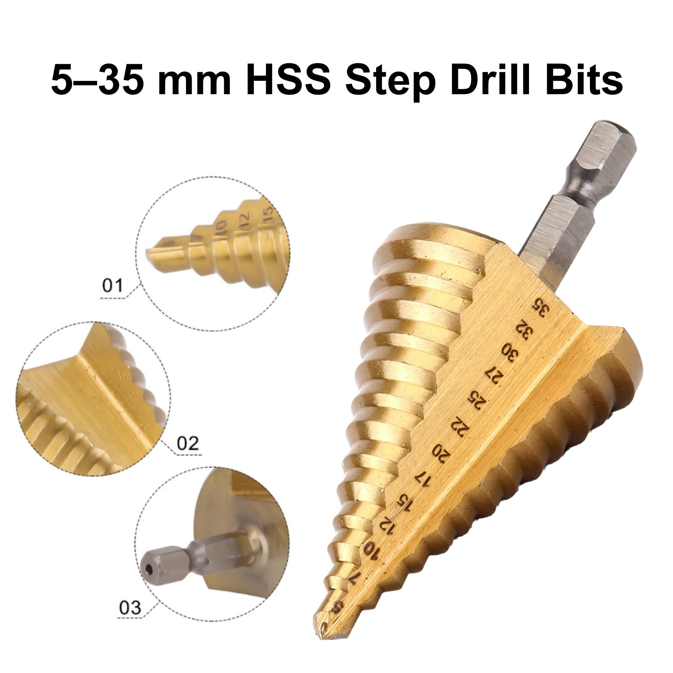 TEMU 1pc 5-35mm Hss -coated Step Drill Bit - 13-step Taper Design, Suitable For Wood And Metal, Precision Straight Flute Hole Cutter, Durable