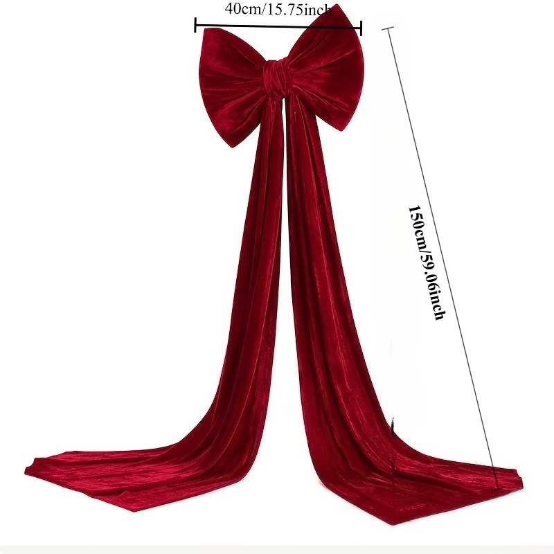 TEMU 59inch Thickened And Enlarged Large Bow Decoration, Burgundy Large Bow For Backdrop, Large Bow With Long Satin Ribbon, Christmas Decoration