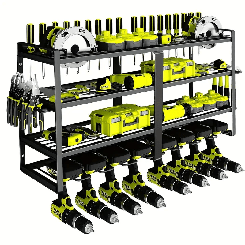 1pc A Four-layer Wall-mounted Power Tool Storage Rack, Suitable For And Includes Drill Holders. This Sturdy Metal Rack Is Ideal For Organizing And Showcasing Power Tools, User-friendly, Storage Racks