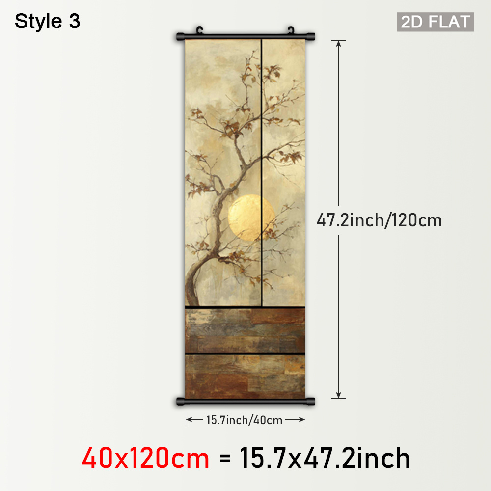 TEMU 2D Plat, 1 pièce / Style Chinois Bokujou Doré / Rouleau de Branche Fleurie - Art Mural sur Toile Encadrée avec Cadre en Plastique et Crochet,