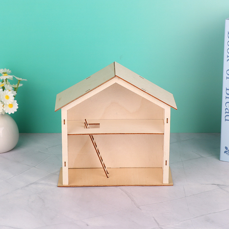 TEMU 1pc Wooden House Model, For Model House Spaces, A Desktop Decoration Piece, Painted, Suitable As A Holiday Gift