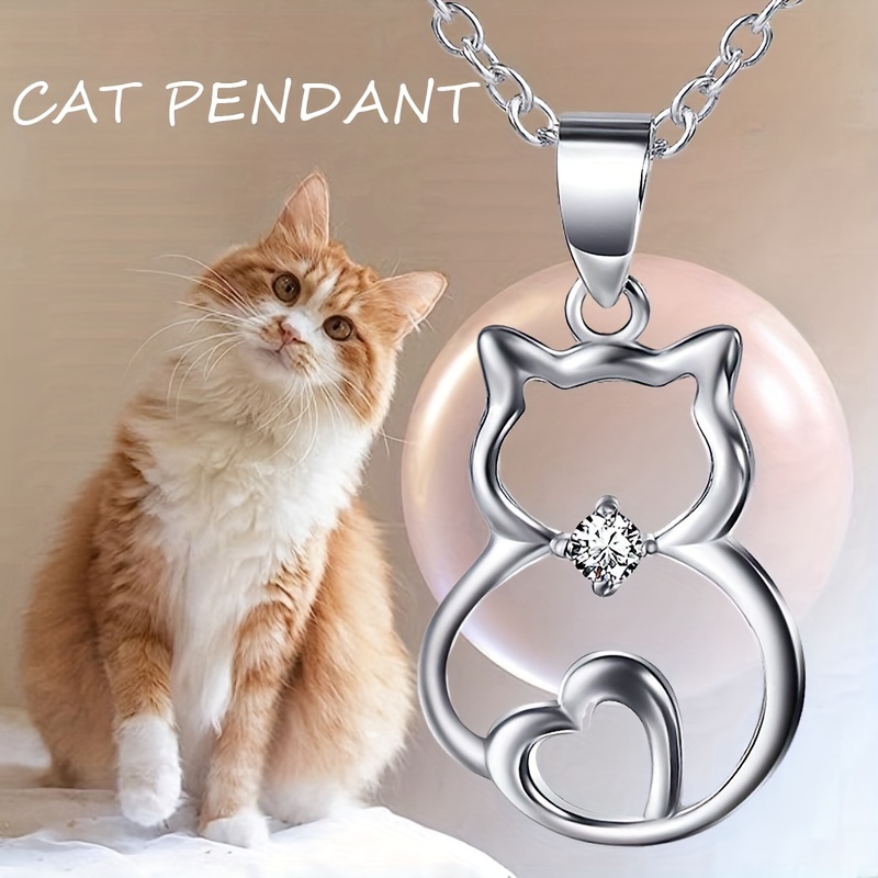 Image of A Pendant Necklace Featuring A Cat Hug Made Of S925 Sterling Silvery. It Has A , Use. Great For Occasions Like Dates Or As Gifts For On Valentine's Day Or Birthdays