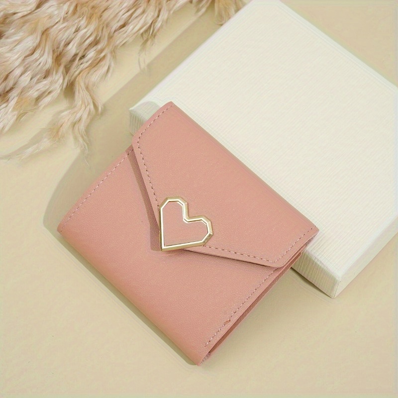 

1pc Women' Heart-shaped Mini Wallet - Compact Foldable Design, Multiple Card Slots And Coin Pouch, Leather