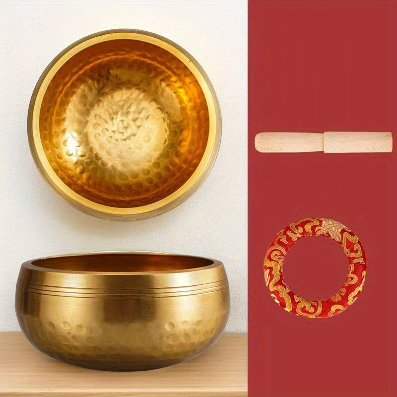 E-shop Klangschale, handgefertigtes Musikinstrument, Holzstab+Schale, Nepal handgehämmerte Meditationsklangschale für Yoga, Meditation, positives