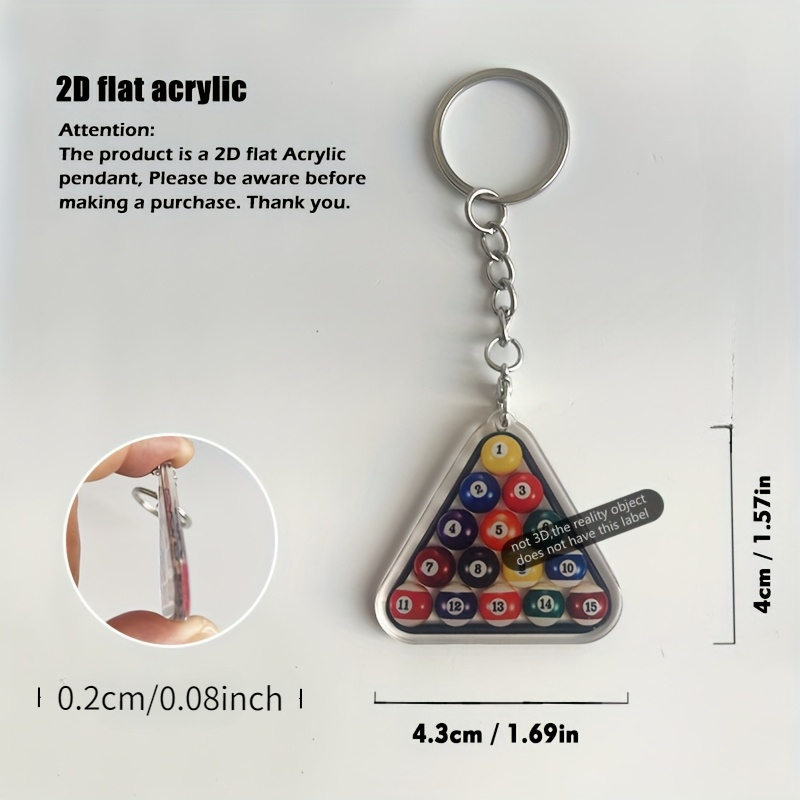 TEMU 2d Flat - 2d Billiards Acrylic Keychain - Colorful Number Balls With , Durable Phone Backpack Car Keychain, Must-have For Billiards Enthusiasts,