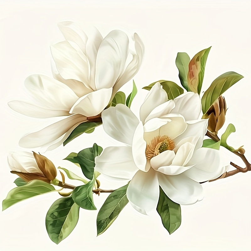 

[bumper Sticker] Elegant Magnolia Vinyl Decal - Waterproof Pvc Sticker With , Scratch-resistant Cover For Car, Laptop, Bumper - Realistic White With Green Leaves, Car Stickers