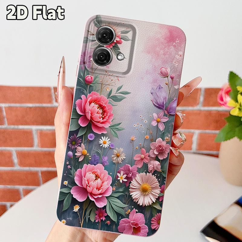 item picture phone case 2d flat full of flowers and brocade phone case suitable for motorola edge 20 30 40 50 edge g05 g15 g34 g35 g45 g54 g56 g64 g75 g84 g85 g96 moto g power 2025 easy fashionable individual creative anti drop pink series protective case  