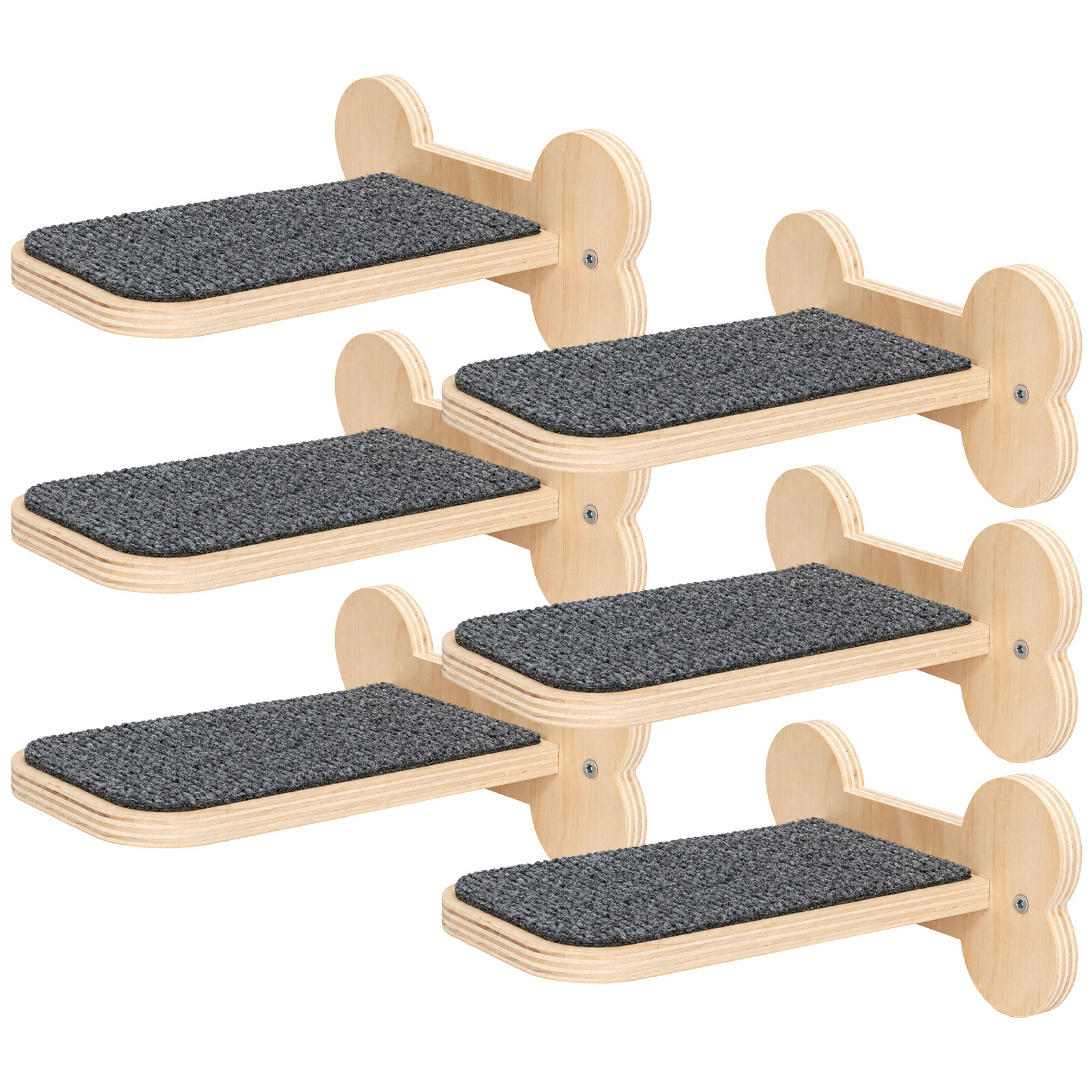 Image of 6pcs Wall Perch Shelves, Wooden Bone Shape Cat Wall Steps, Floating Cat Climbing Platform For Indoor Space