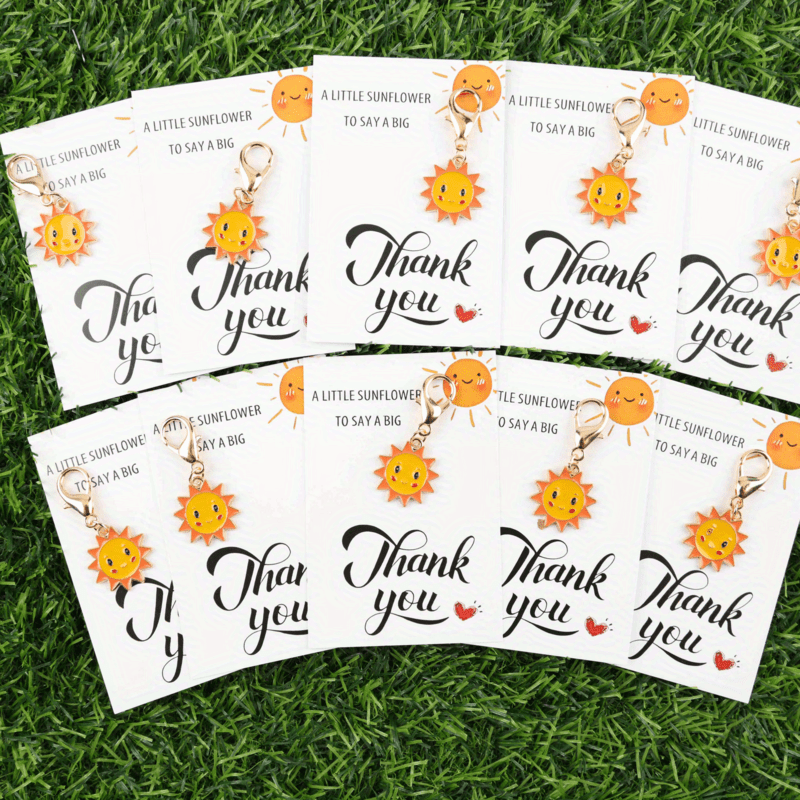 E-shop 10 Stück "Kleine Sonne sagt ein großes Danke" Inspirierende Grußkarten mit süßen Schlüsselanhänger-Set – für Familie, Freunde, Lehrertag,