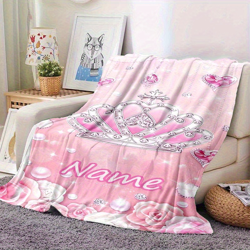 Custom Name/Text Princess Blanket with Pink Crown Design