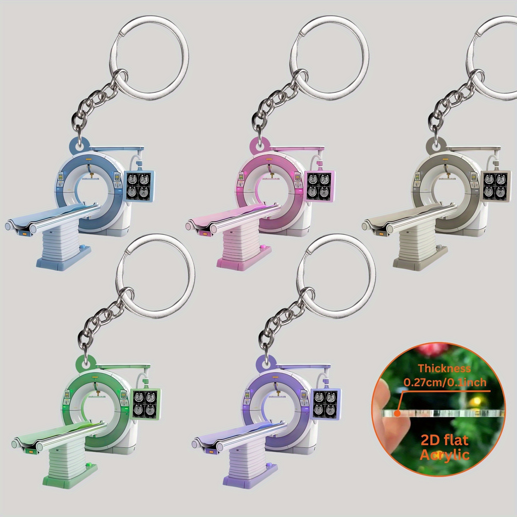 TEMU 2D Piatto, 5 pezzi di ornamenti acrilici stampati con sezioni trasversali di TAC, portachiavi dal per scanner TAC, per regali e souvenir,