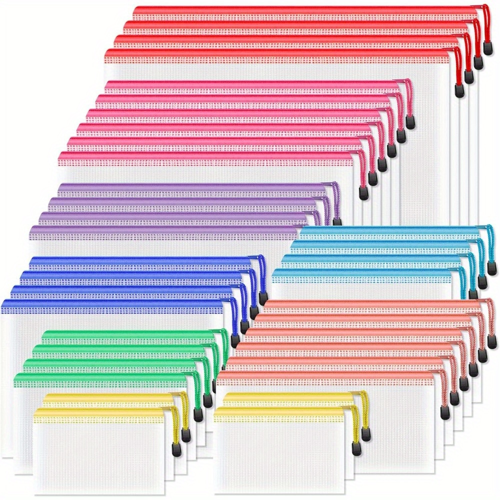 Image of 36pcs Mesh Zipper Pouch, 8 Assorted Size, 8 Color, Zipper Bags, Storage Bags For Craft Projects Office Cosmetics Travel