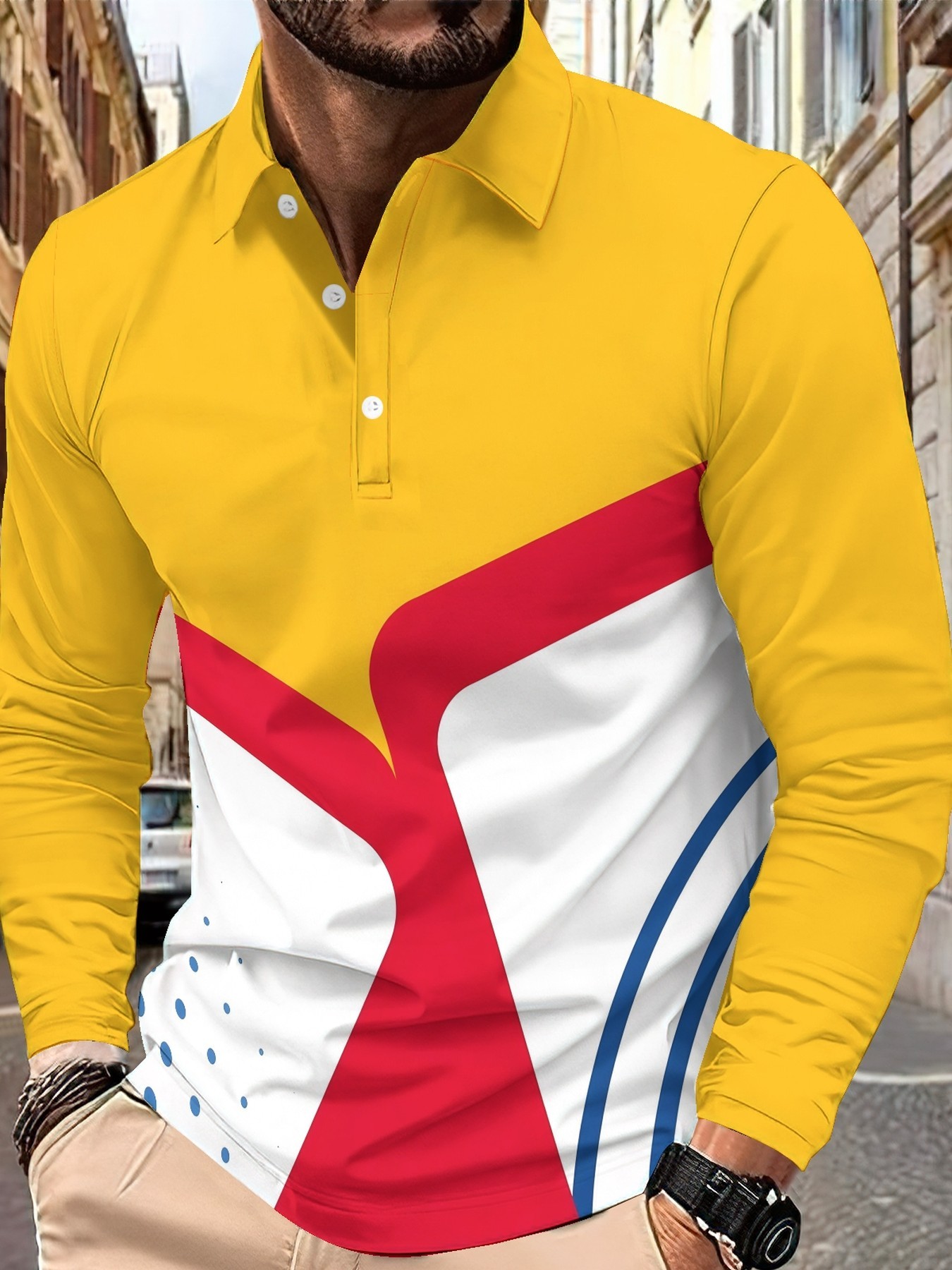 item picture mens long sleeve   shirt digital printing abstract pattern casual sports style yellow with     suitable for spring summer autumn outdoor activities