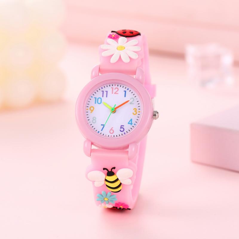 Cartoon 's Colorful Simple Clear Number Face Girl Bee Kindergarten Gift Quartz Wristwatch
