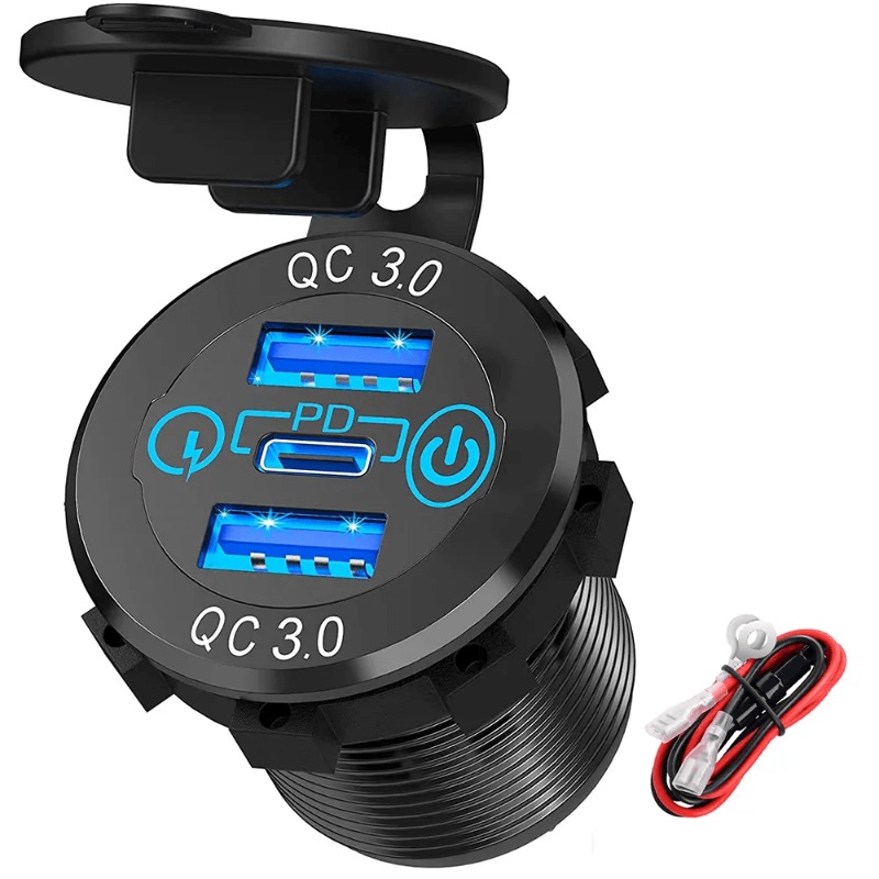 Dvojna avtomobilska polnilna vtičnica z USB PD Type-C in QC3.0, 12V/24V hitro polnjenje, dotikno stikalo za vklop/izklop, z varovalkami za