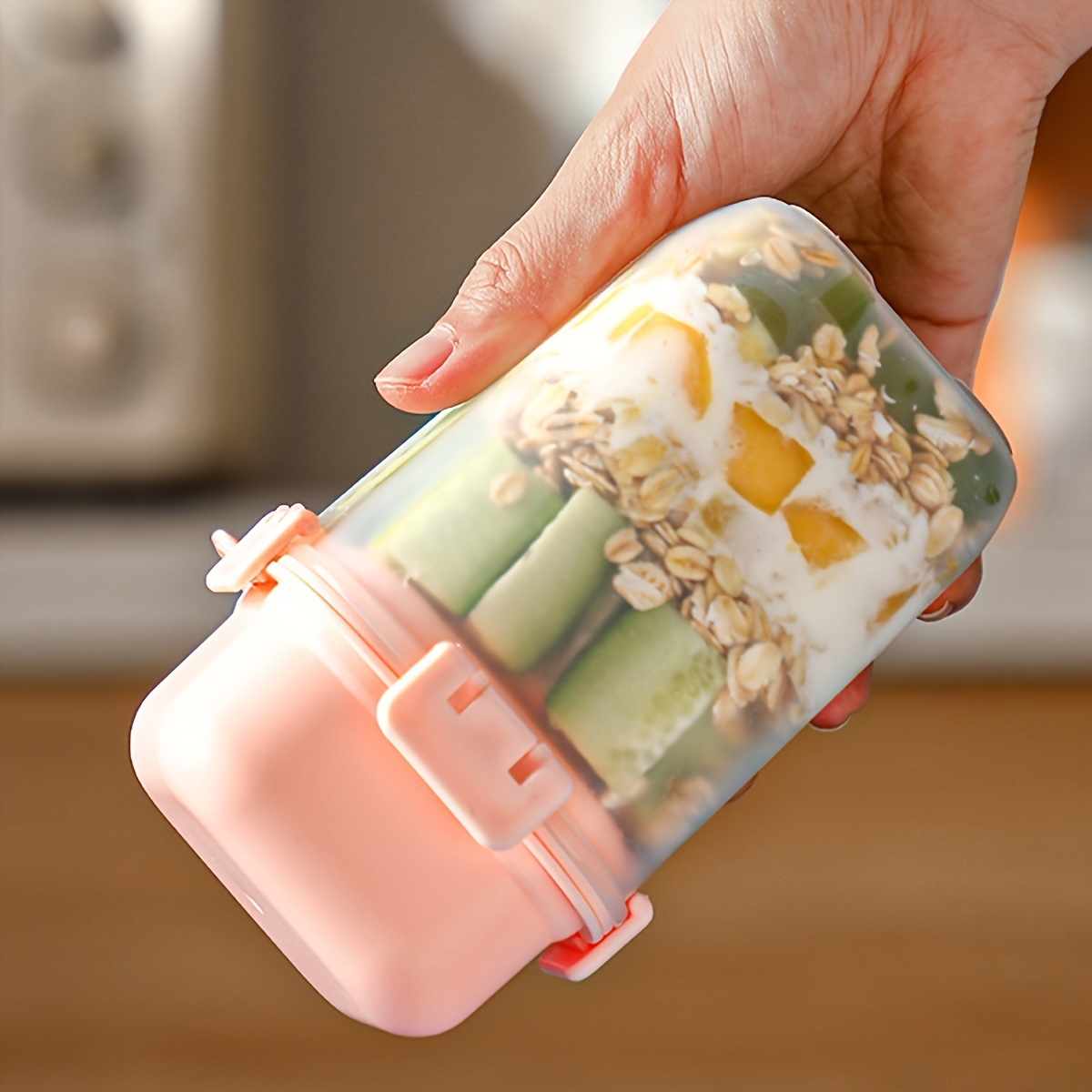 TEMU Shaon Portable Salad Cup With Spoon And Condiment Rack- Leak-proof Plastic Lunch Box, Suitable Yogurt, Oats, And Healthy Snacks- Picnics,
