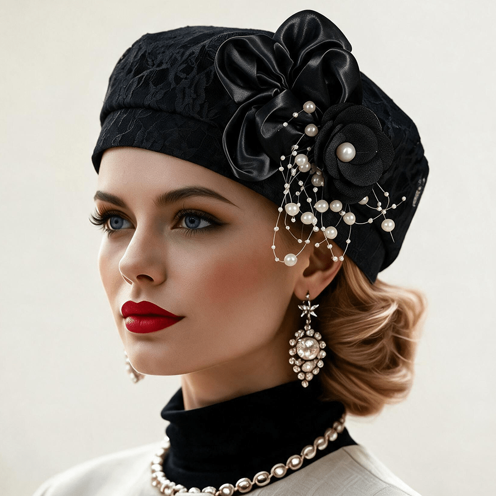 TEMU Basco elegante da donna in pizzo con decorazione - e traspirante, per uso , feste, viaggi e appuntamenti | Vestibilit� per , code , | Versatile