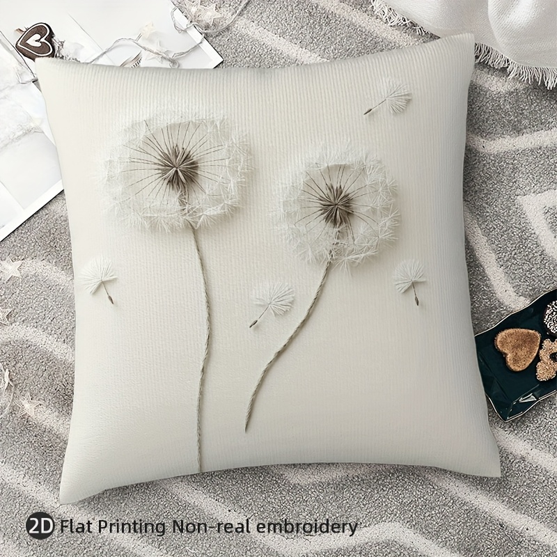 TEMU 1pc 2d Printed White Pillowcase With 2 Lifelike Dandelions, Showcasing The - Machine Washable, Ideal For Home Decor, Sofa, And Bedroom. Pillow