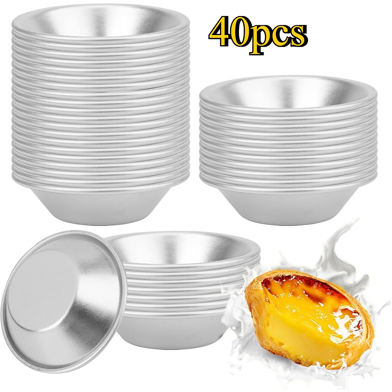 TEMU 40pcs Yorkshire Pudding Tray, Mini Muffin Tray, Aluminium Egg Tart Mould, Baking Moulds Mini Pie Dishes, Mini Baking Pudding Tins Set, For Egg