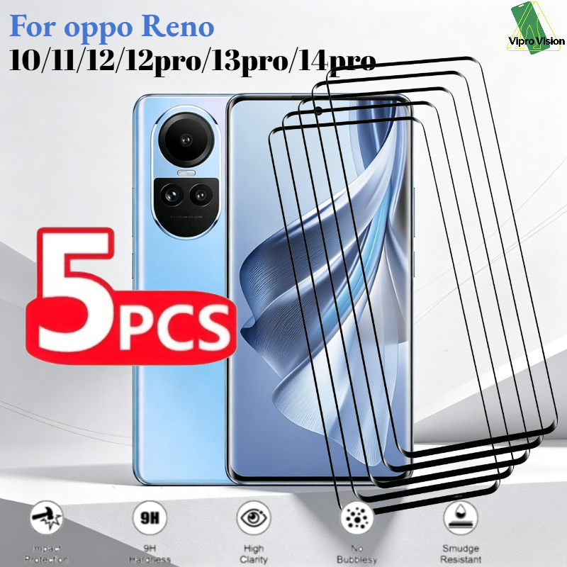 TEMU Tempered Glass Screen Protector For Oppo Reno10/11/12/12pro/13pro/14pro, Curved Edge Full Coverage Screen Protector, 5pcs Set, 9h Hardness,
