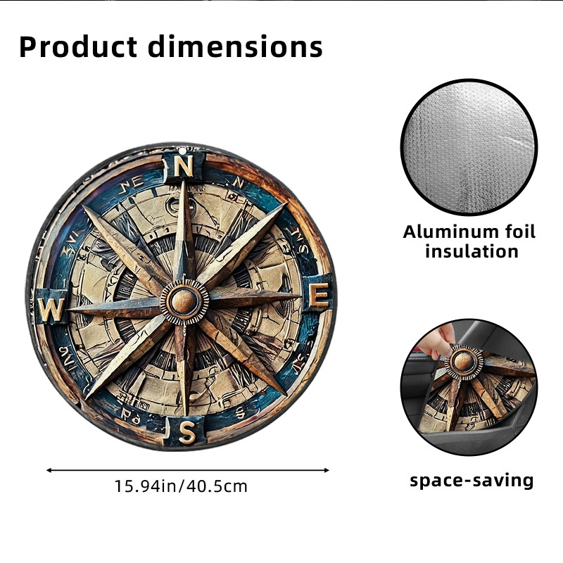 TEMU 1pc Vintage Compass Printed Steering Wheel Cover, Car Steering Wheel Sunshade, Summer Sun Protection And Heat Insulation Sleeve, Universal Car