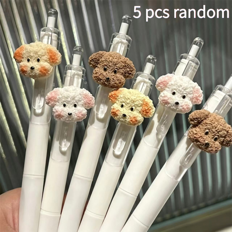 TEMU 5pcs Cute Puppy Retractable Ballpoint Pens, Puppy Series Click Pens, Suitable For School, Classroom Rewards, Office Supplies, Holiday Giveaway
