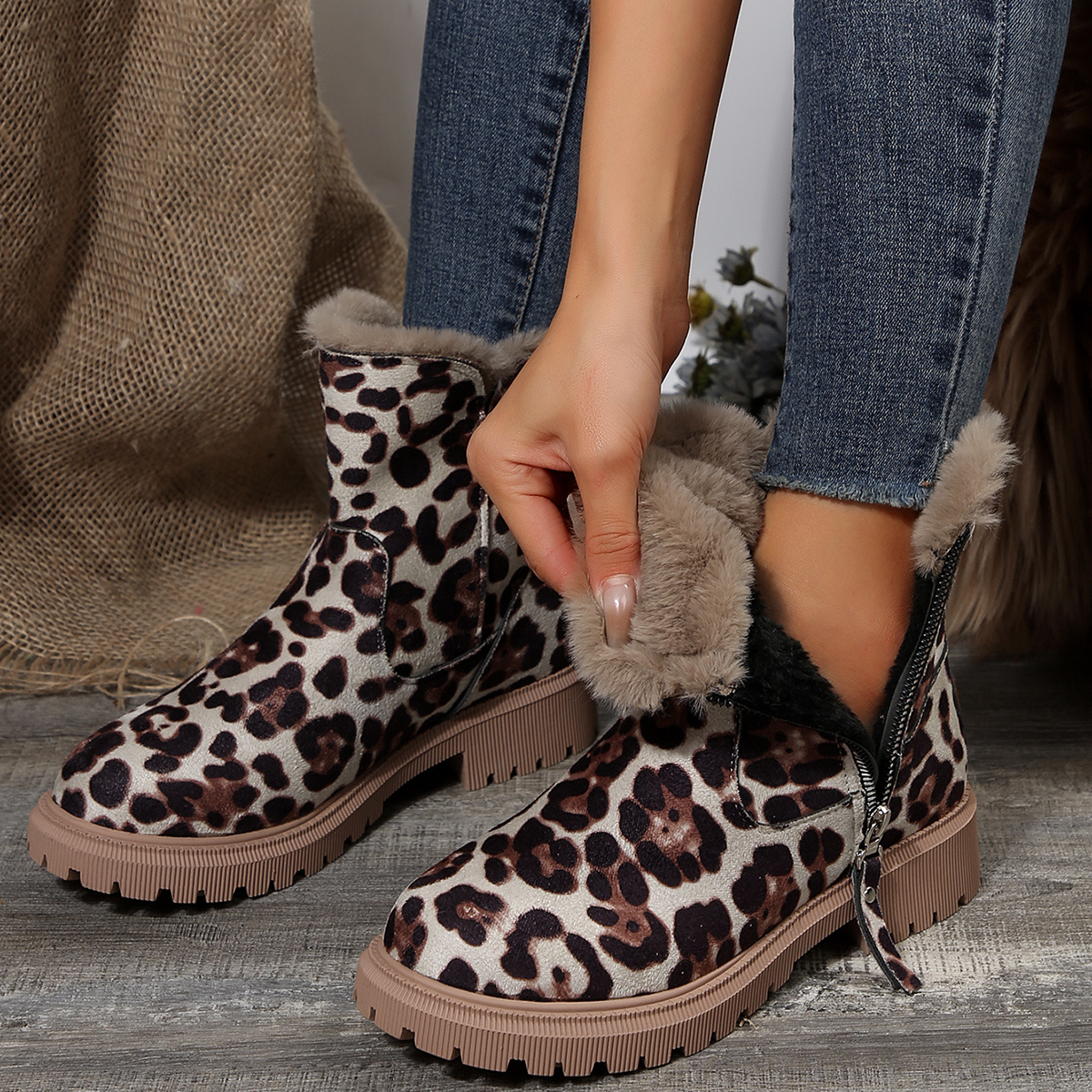 TEMU Winter Plush-lined Snow Boots With Zipper, Women's Warm Versatile Casual Ankle Boots