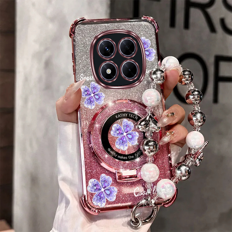 TEMU Étui téléphone : Bracelet pailleté magnétique diamant violet support téléphone pour Xiaomi Redmi Note 14 Pro Plus + 5G RedmiNote14ProPlus+ 5G -