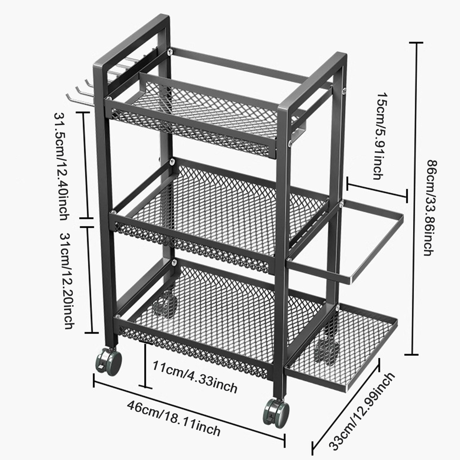 TEMU 1pc 3-laags Home Gym Opbergrek - Houdt Yogamatrassen, Dumbbells, Kettlebells en Meer - Met Verstelbare Wielen en Zijhaken voor Eenvoudige
