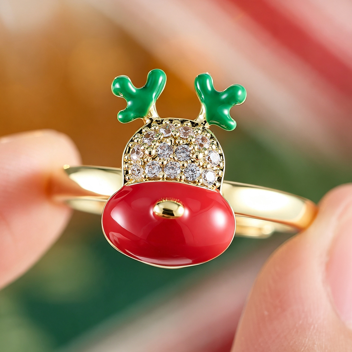 Red-Nosed Reindeer Synthetic Zirconia Open Ring, Copper