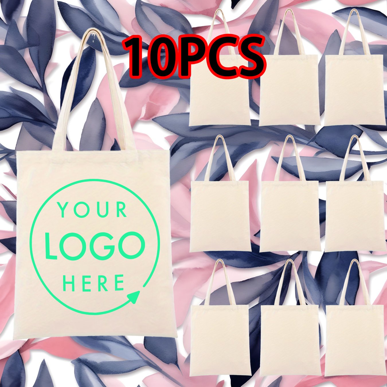 E-shop 10 Stück personalisierte weiße Tragetaschen mit Logo/Text - Robuste, wiederverwendbare, große Einkaufstaschen mit Markenlogo, Großauftrag