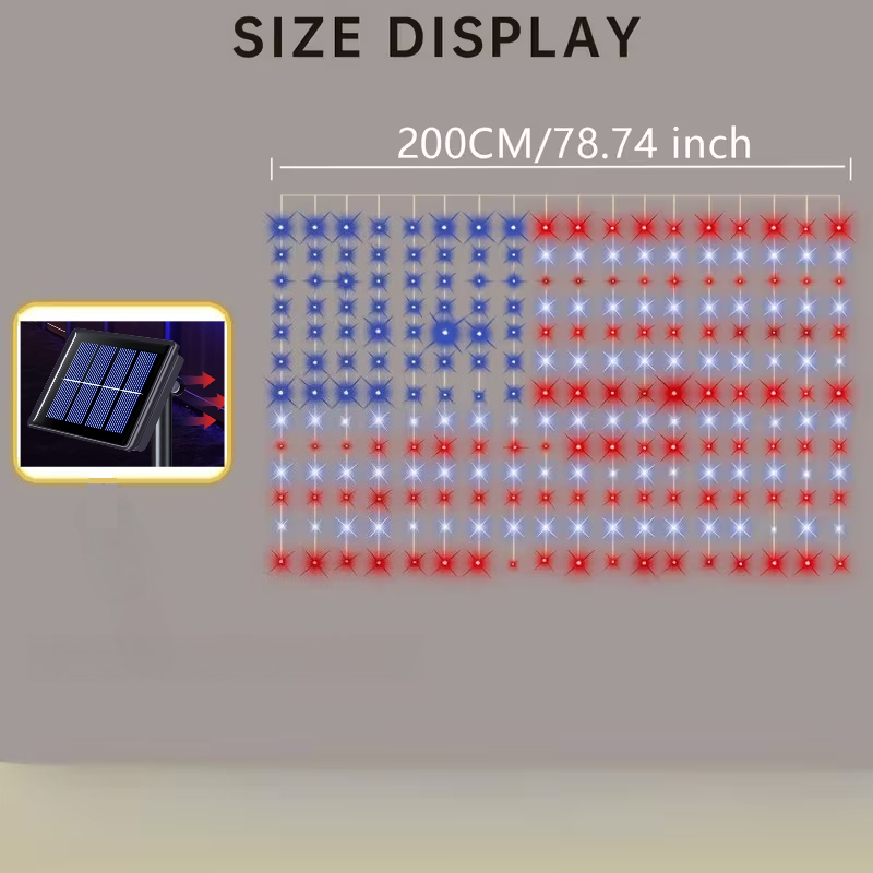 TEMU Solar American Flag Curtain Lights, Patriotic Star Lights, Ip45 Solar String Lights For Day, Memorial Day, Presidents Day, Garden Yard Patio