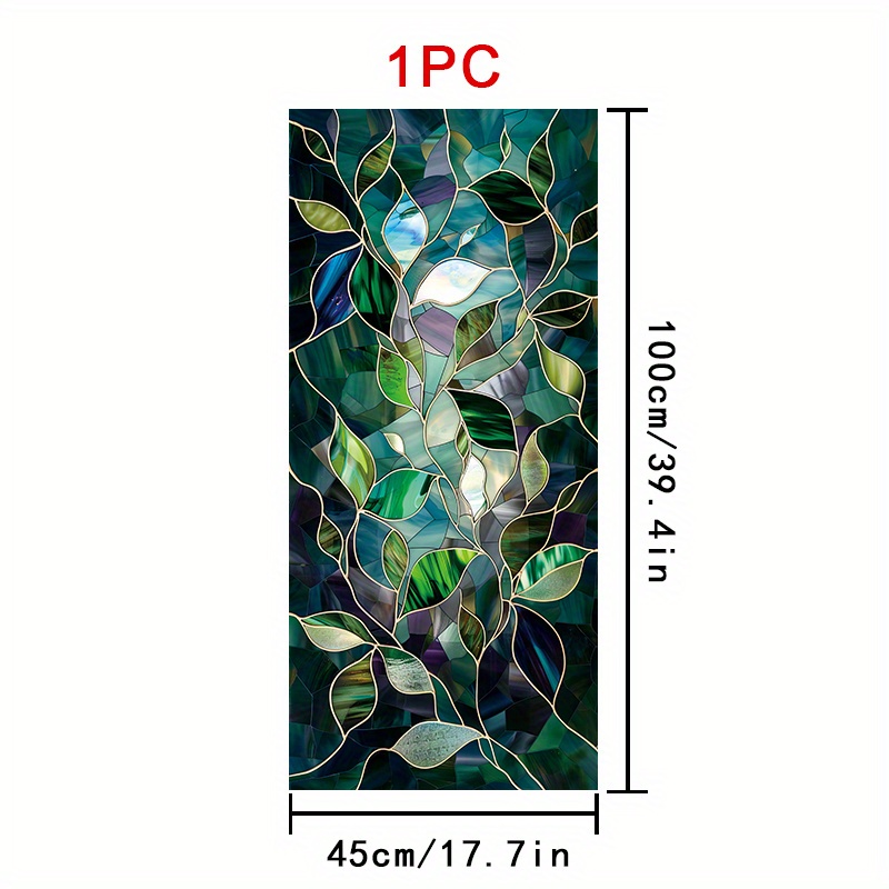 TEMU 2d Flat - 2d Flat - 1pc 2d Flat Pvc Botanical Stained Glass Window Film - 45 X 100cm Static Cling Removable | Emerald/jade/ Mosaic With Outlines