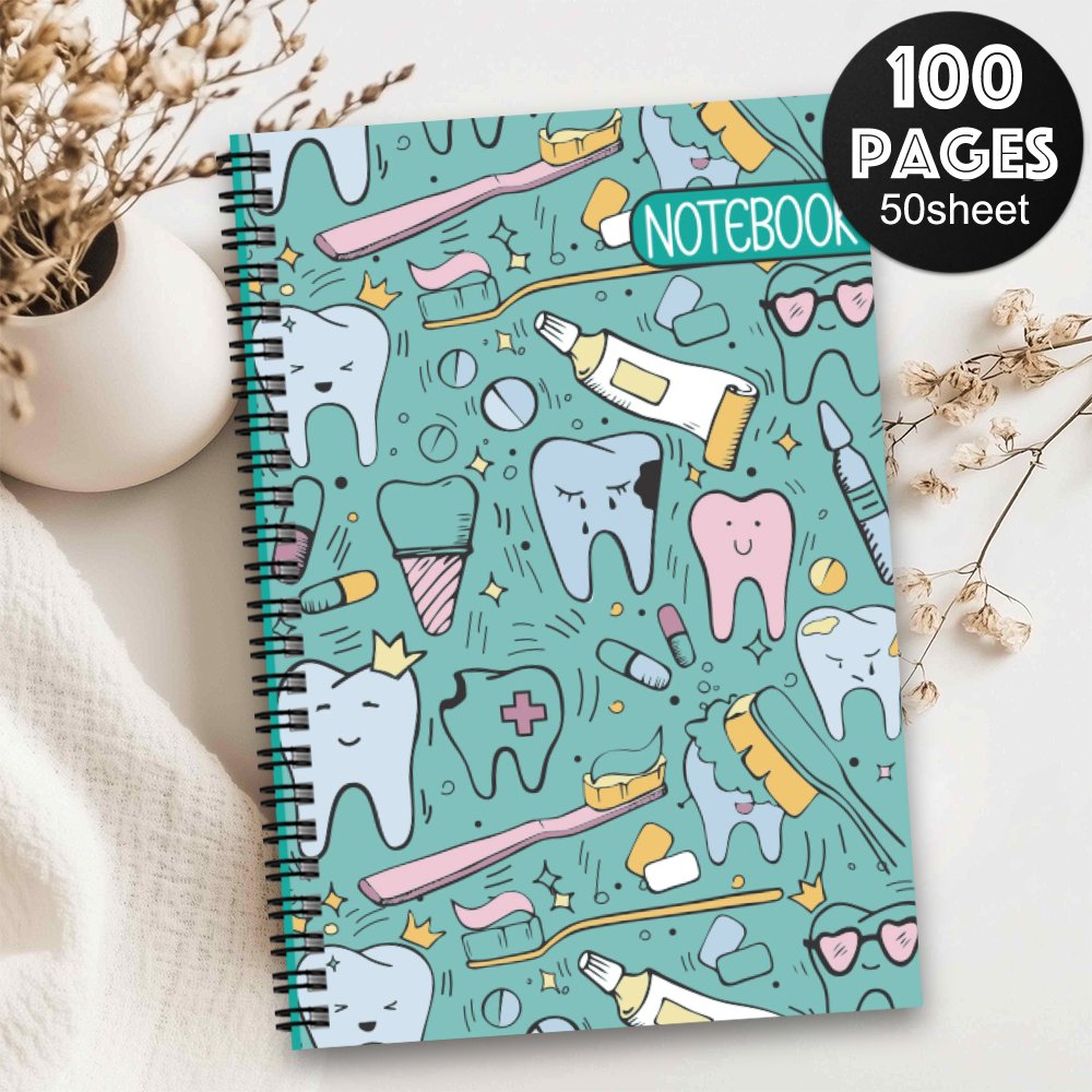 TEMU 1pc Dental-themed Nurse Notebook - Spiral Bound Dental Journal With Teeth, Dental Tools & Medical Symbols (dentist, Dental , Dental Office) -