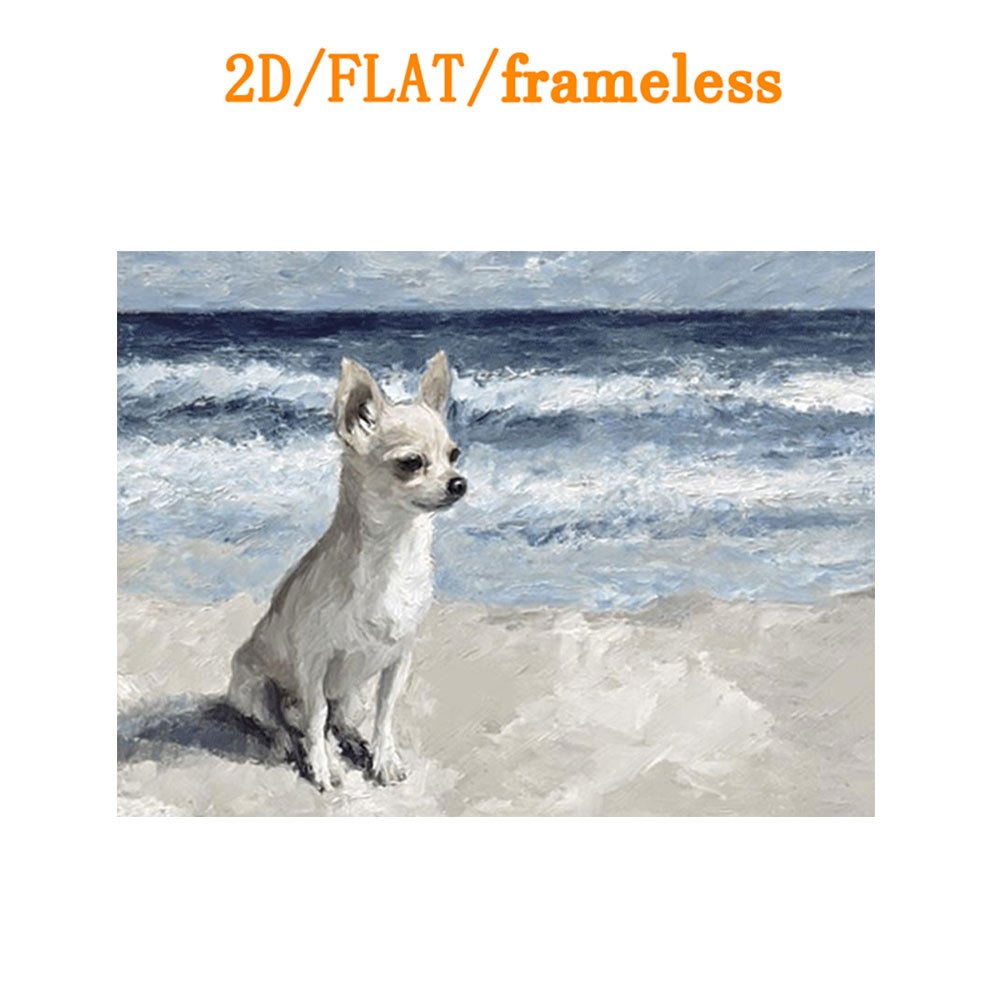 TEMU 2d Flat, 2d Flat, [2d Flat] 1pc Frameless Canvas Poster, White Chihuahua Waves Frameless Canvas Art - Chihauhua Puppy Art Print, Minimalist Dog