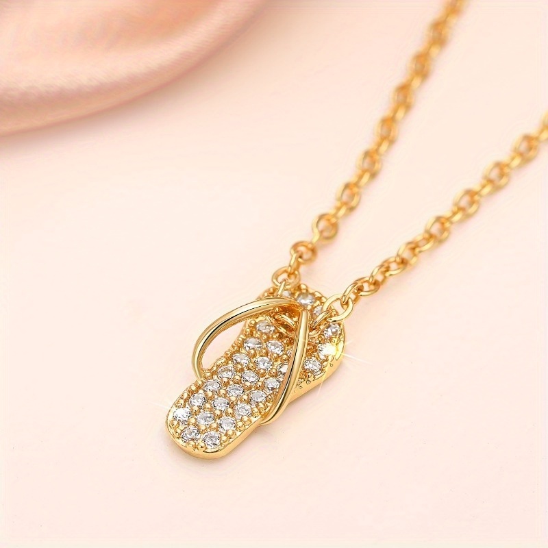 Summer Slippers Pendant Necklace with Zirconia Stones