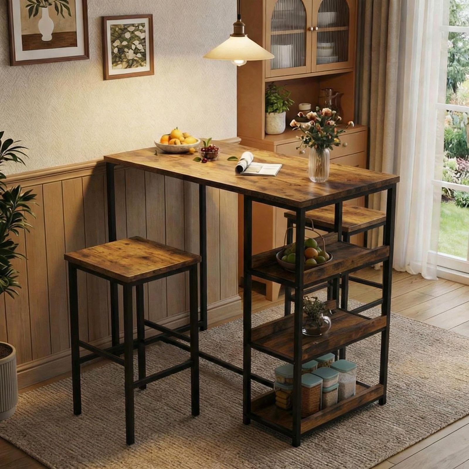 2026 NEW Side Tables, 1 Box Set Board Bar Table And 2 Stools Storage Furniture Combo, Designed for Convenient Storage And Space Saving, Small End Table with Storage Shelf, Modern Nightstand for Bedroom Living Room Studio, Portable Snack Table