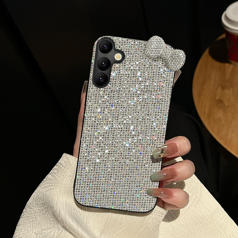 TEMU Phone Case: Fashionable - Plaster Glass Crystal Bow Drop-proof Phone Case, Suitable For Galaxy Models Including A57, A56, A55, A54, A34, A35,