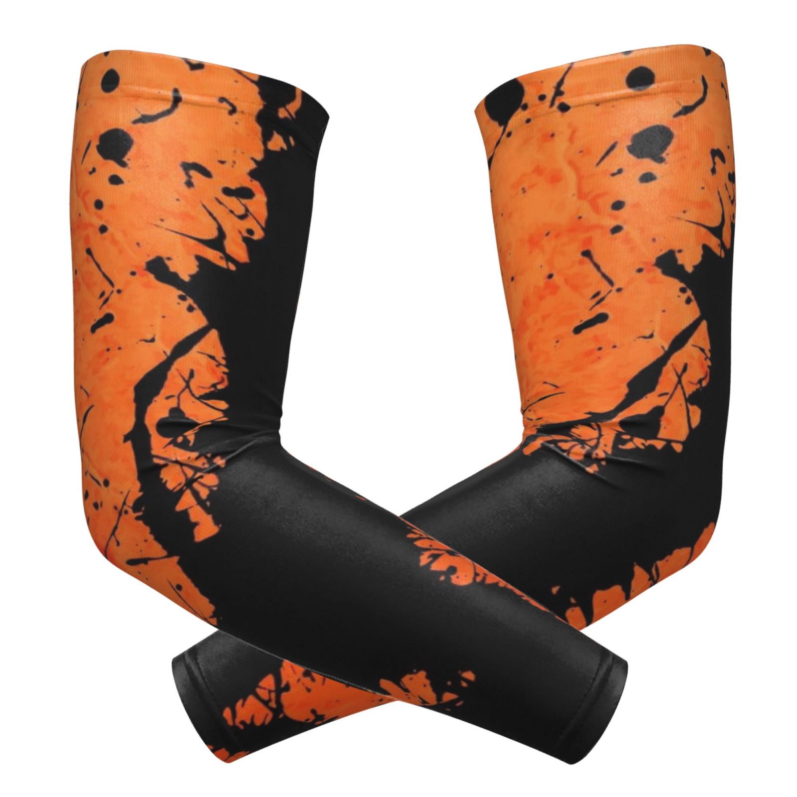 TEMU A Pair Of Trendy Arm Sleeves Featuring A Black-and-orange Ink Splatter Pattern, Exuding A Cool, Individualistic And Trendy Creative Vibe